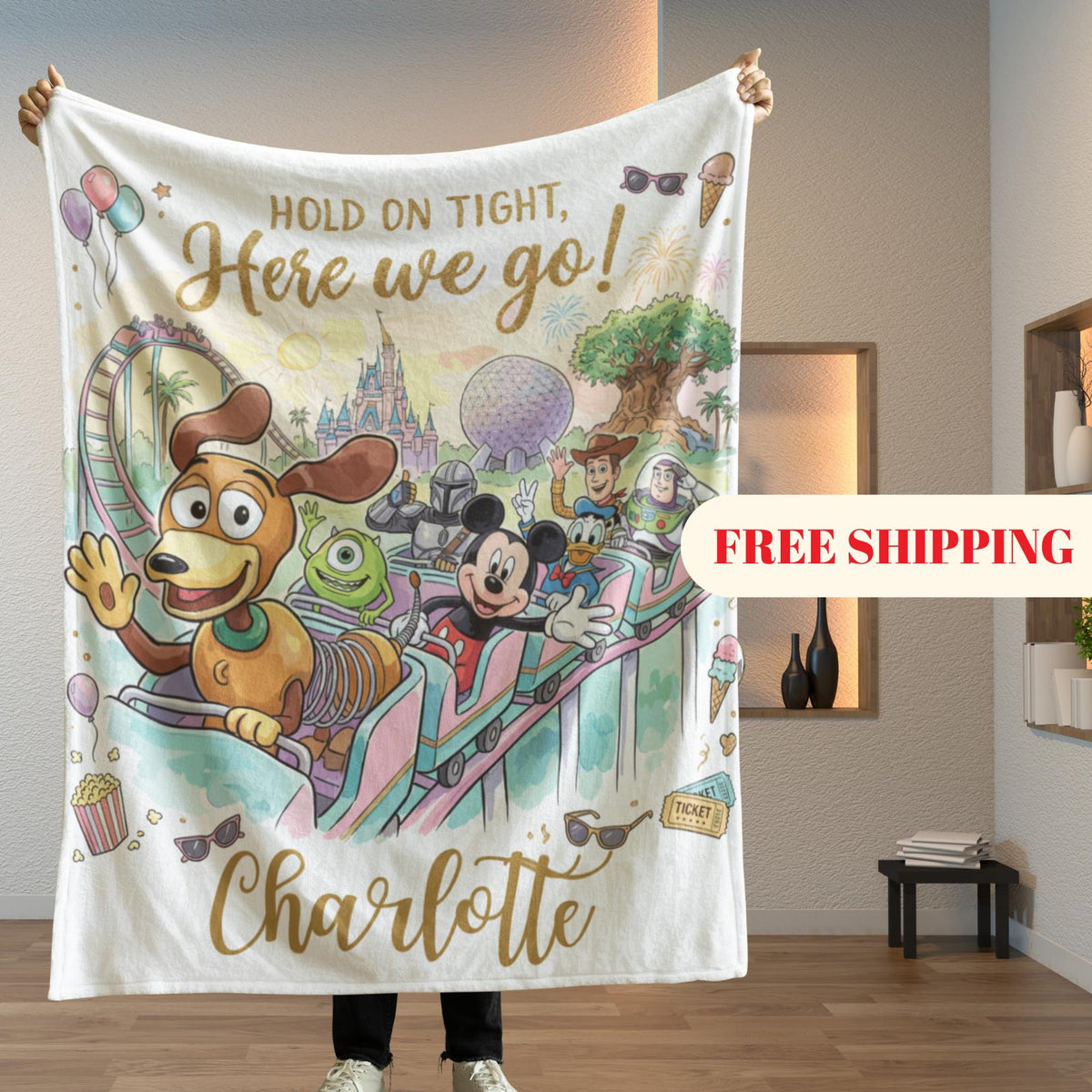 Personalized Disney Trip Blanket, Mickey and Friends Blanket, Toy Story Blanket, Custom Name Minky Flannel Throw