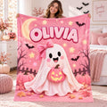 Personalized Pink Ghost Halloween Blanket for Girls, Custom Name, Spooky Season Gift