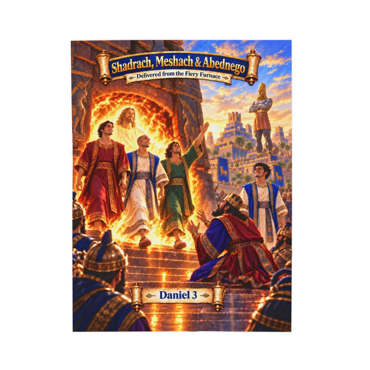 Shadrach, Meshach & Abednego Fiery Furnace Blanket | Daniel 3 Bible Story Gift