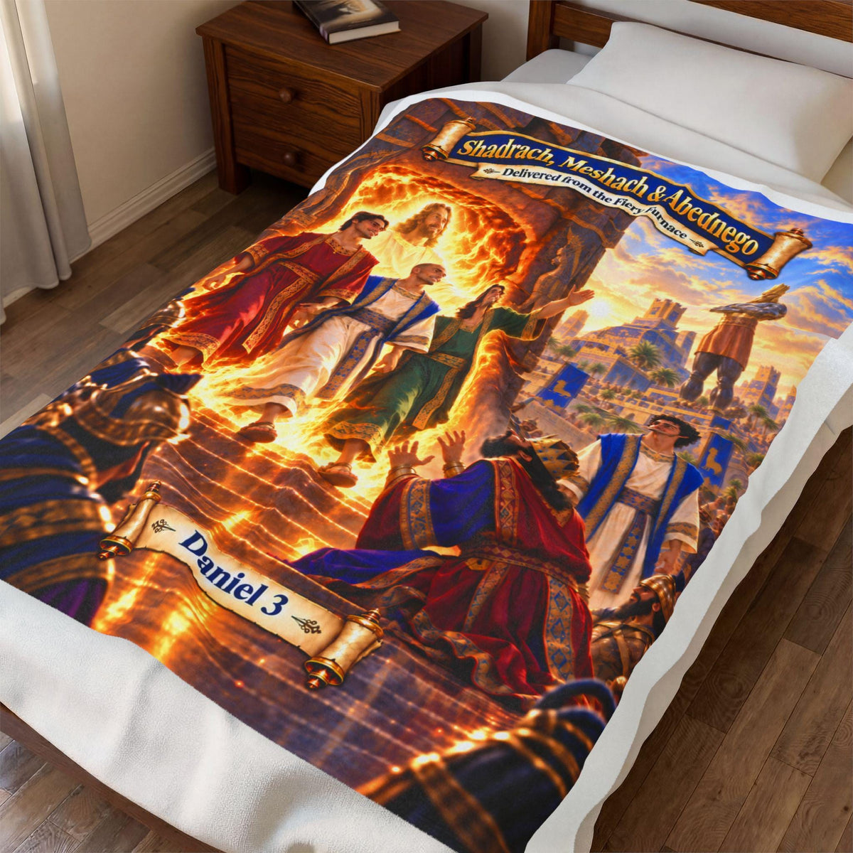 Shadrach, Meshach & Abednego Fiery Furnace Blanket | Daniel 3 Bible Story Gift