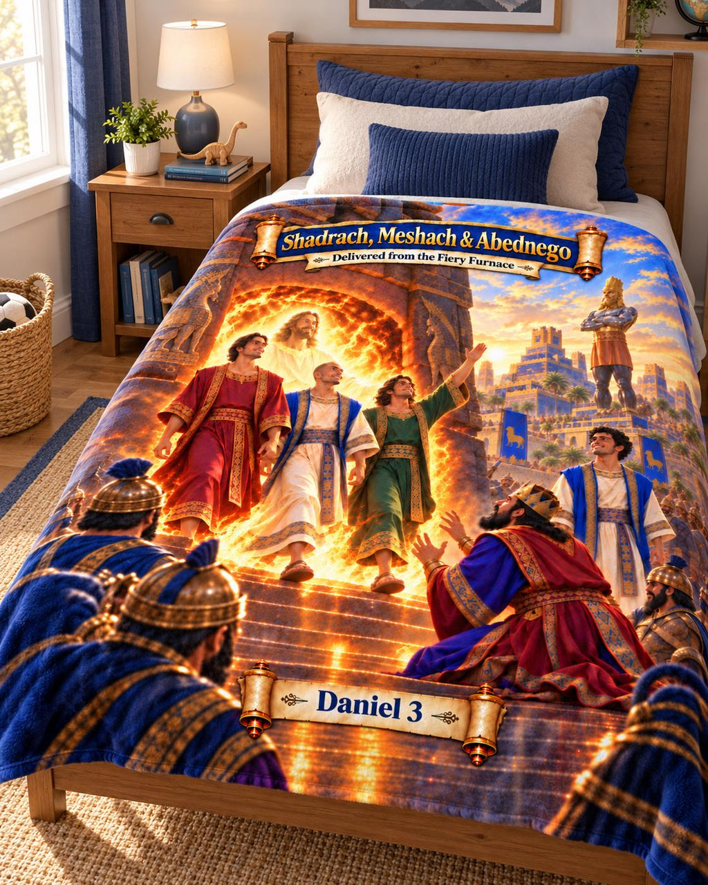 Shadrach, Meshach & Abednego Fiery Furnace Blanket | Daniel 3 Bible Story Gift