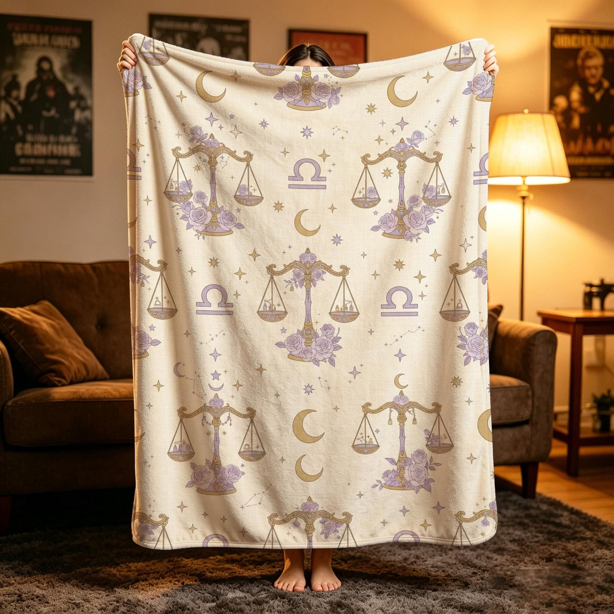 Libra Birthday Queen Blanket, Zodiac Queen Throw, Celestial Flannel, Cozy Astrology Decor, Gift for Her, Soft Fall Blanket