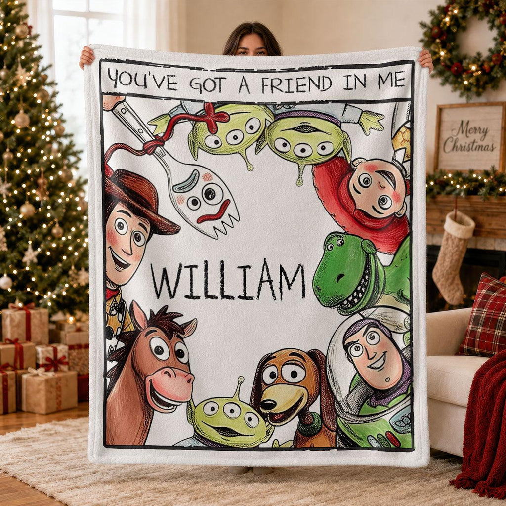 Personalized Cartoon Toy Blanket, Custom Name Kids Throw, You've Got a Friend in Me Gift