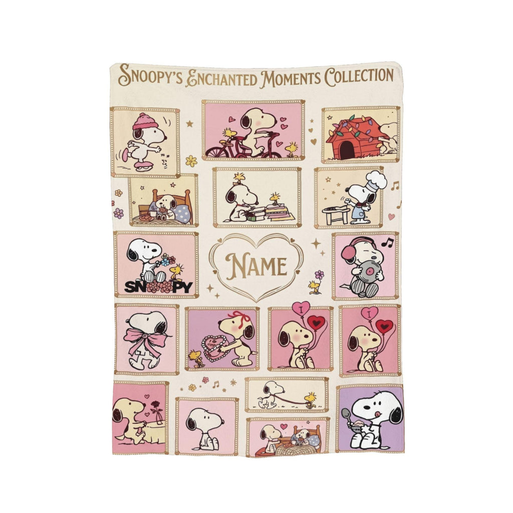Cute Pink Snoopy Blanket, Peanuts Enchanted Moments Flannel Throw, Cozy Room Decor Gift for Daughter, Custom Name Bedspread