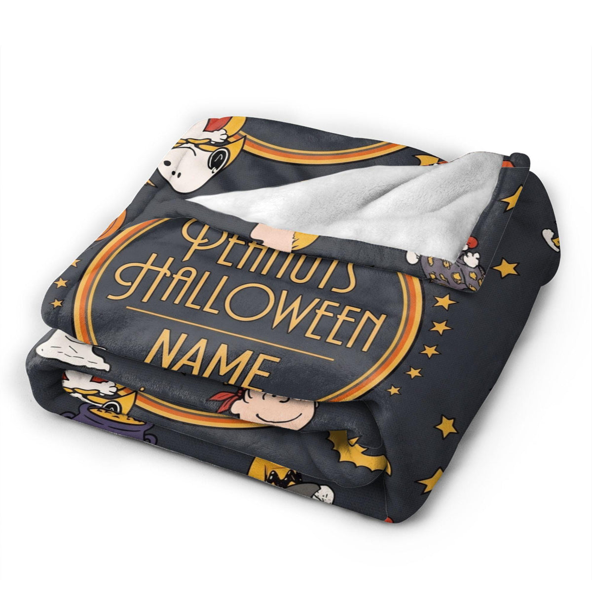 Snoopy Halloween Blanket, Peanuts Trick Or Treat Flannel Throw, Spooky Room Decor Gift for Kids, Custom Name Bedspread