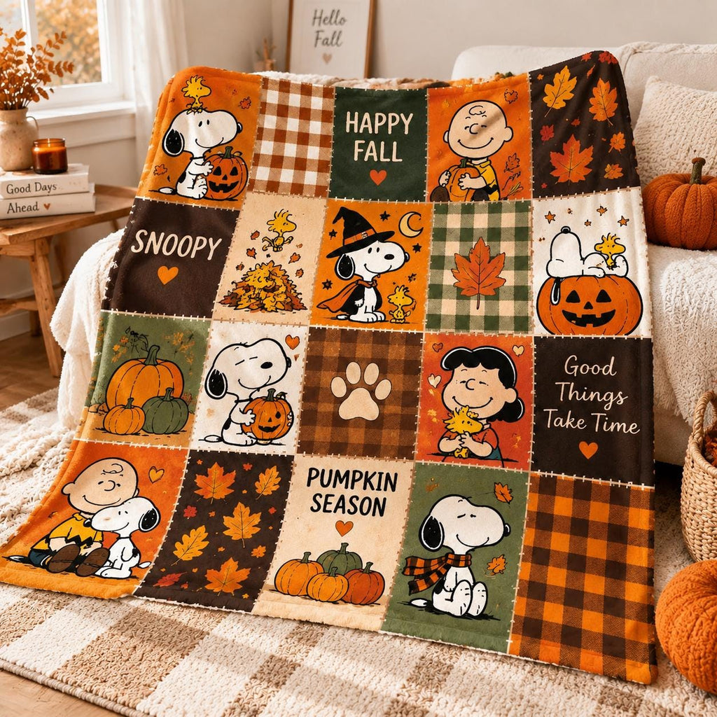 Cute Dog Micro Fleece Blanket, Fall Halloween Blanket, Autumn Cozy Blanket, Pumpkin Season Blanket, Cute Animal Blanket,Warm Home Decor Gift
