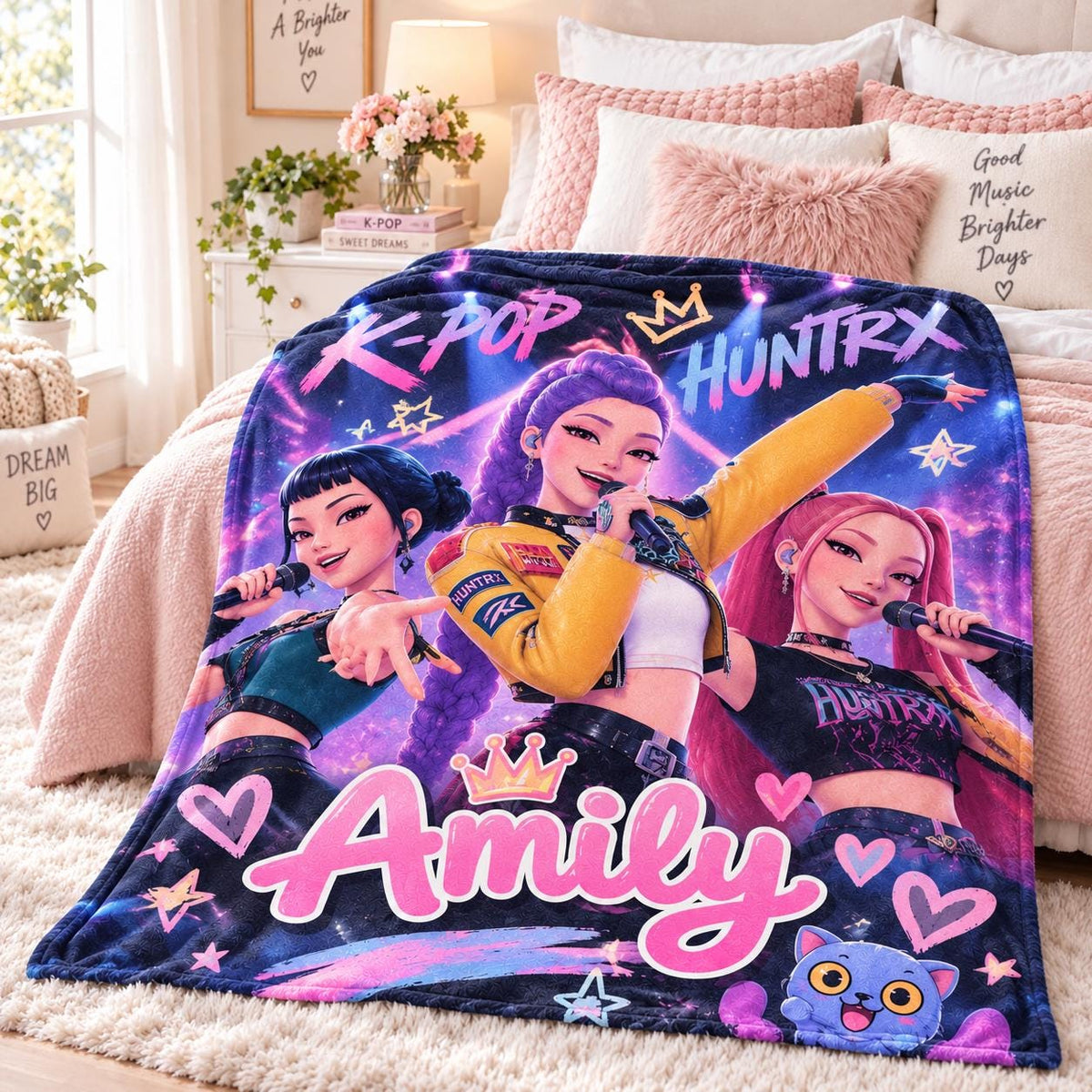 Personalized Kpop Inspired Fleece Blanket, Cute Girl Group Blanket, Custom Name Throw Blanket, Music Lover Gift, Cozy Blanket, Birthday Gift