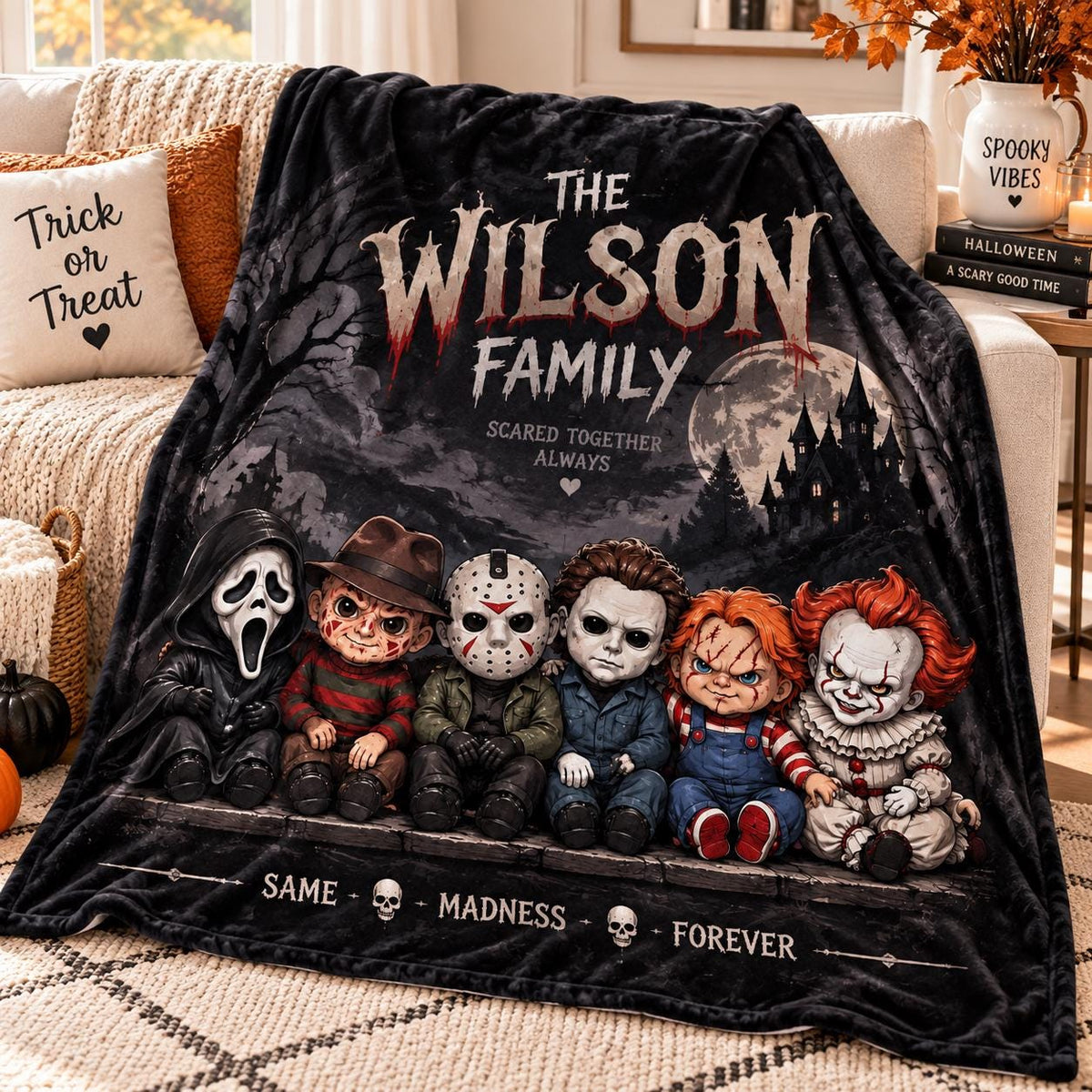 Horror Movie Fleece Blanket, Halloween Horror Villains Blanket, Spooky Halloween Throw Blanket, Scary Movie Lover Gift, Gothic Decor Blanket