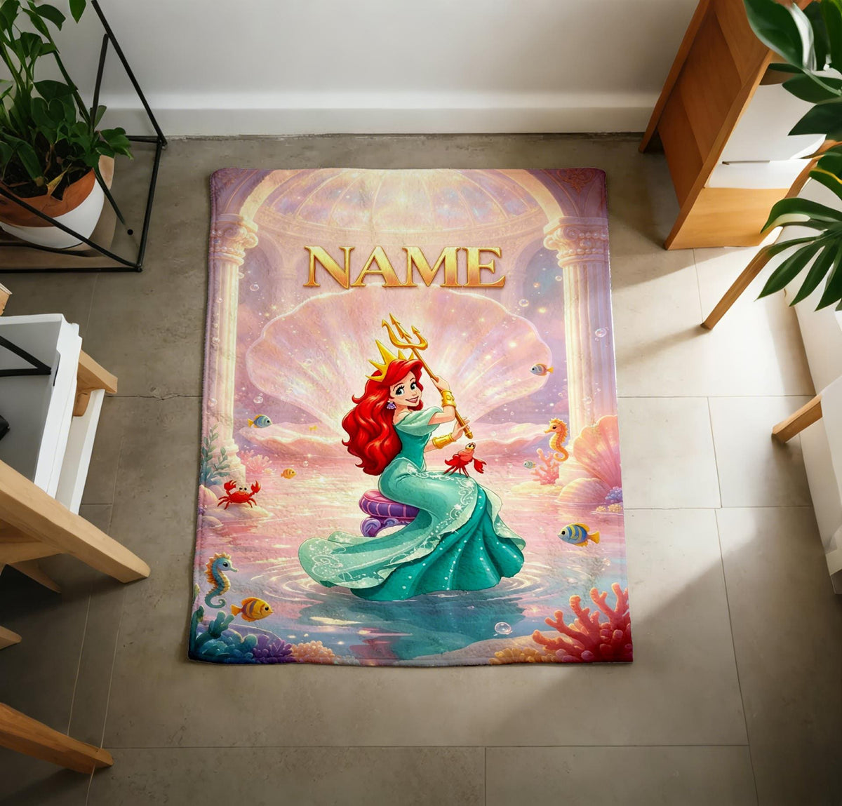 Little Mermaid Blanket Soft Throw Custom Name Trident Ocean Toddler Keepsake Gift