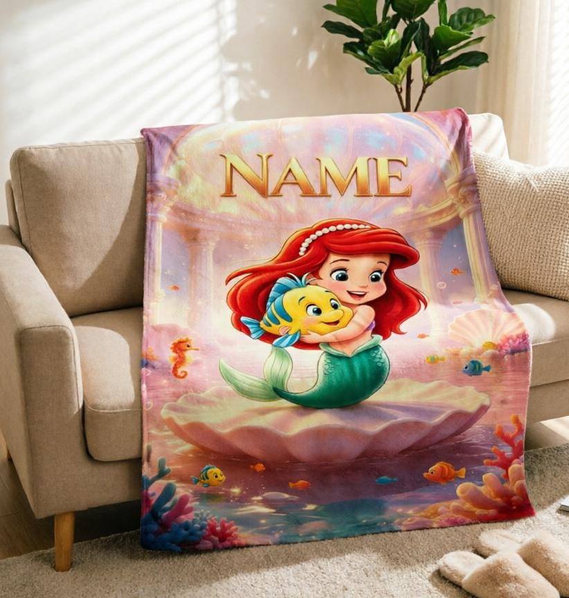 Pastel Shell Ariel Blanket Soft Throw Personalized Name Under Sea Holiday Present
