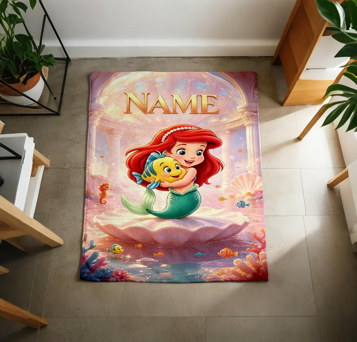 Pastel Shell Ariel Blanket Soft Throw Personalized Name Under Sea Holiday Present
