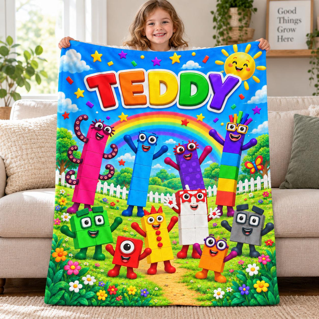 Personalized Kids Learning Blanket, Colorful Rainbow Name Gift