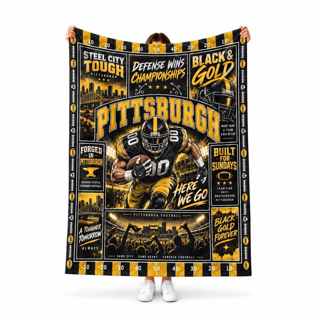 City Pride Football Fan Blanket Soft Throw Flannel Fleece Skyline Stadium Gift for Him Her