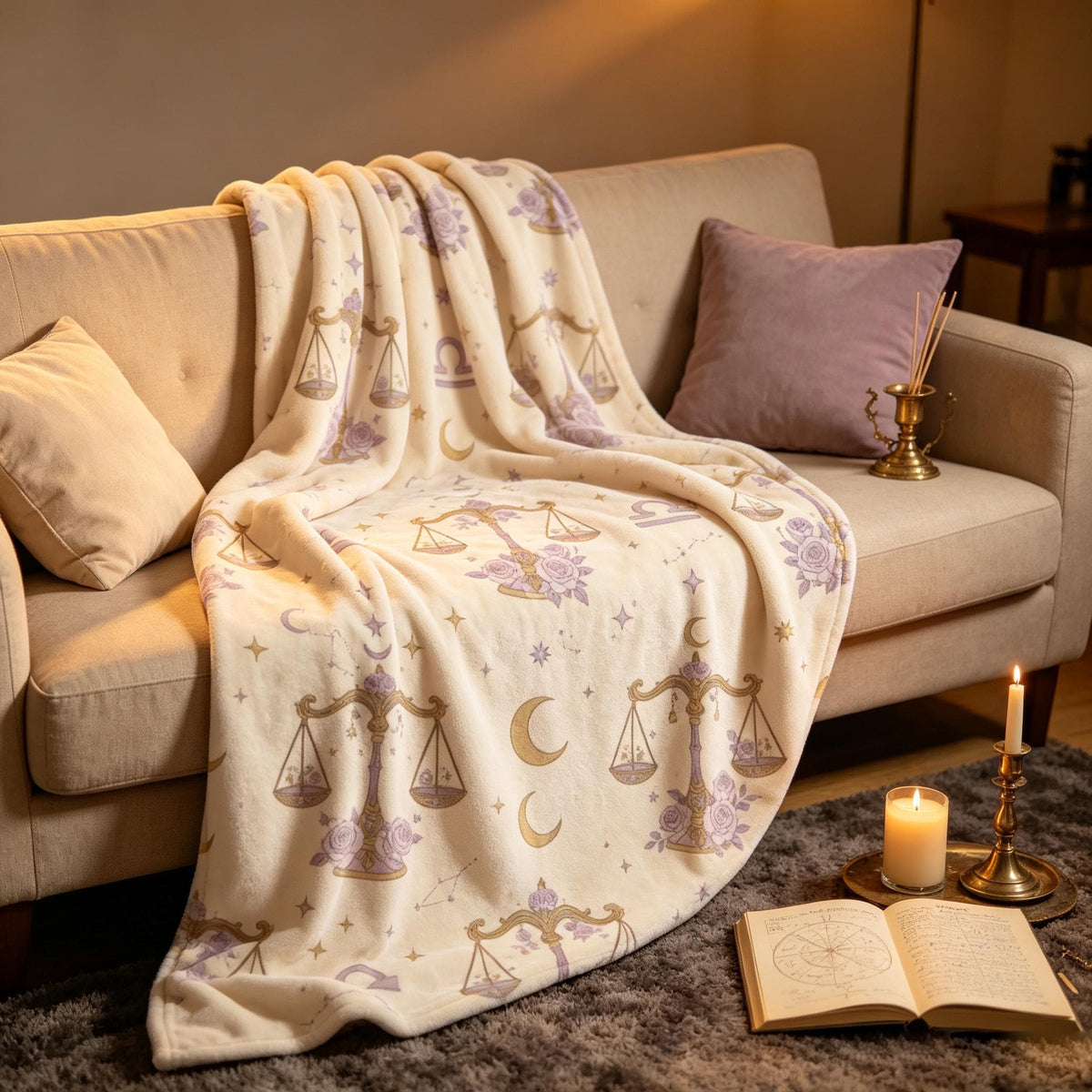 Libra Birthday Queen Blanket, Zodiac Queen Throw, Celestial Flannel, Cozy Astrology Decor, Gift for Her, Soft Fall Blanket