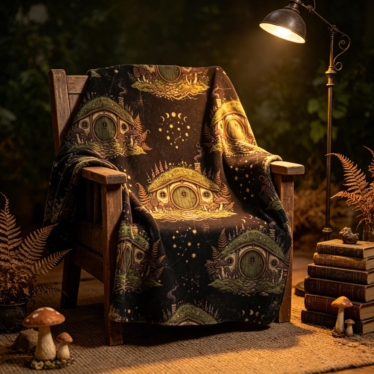 Magical Hobbit House Throw, Fantasy Flannel Blanket, Cozy Cottagecore Decor, Dark Academia Gift, Soft Fall Blanket