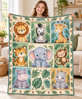 Cute Safari Animals Nursery Throw Blanket, Baby Jungle Animal Fleece Quilt, Kids Room Decor, Gender Neutral Baby Shower Gift For Newborn