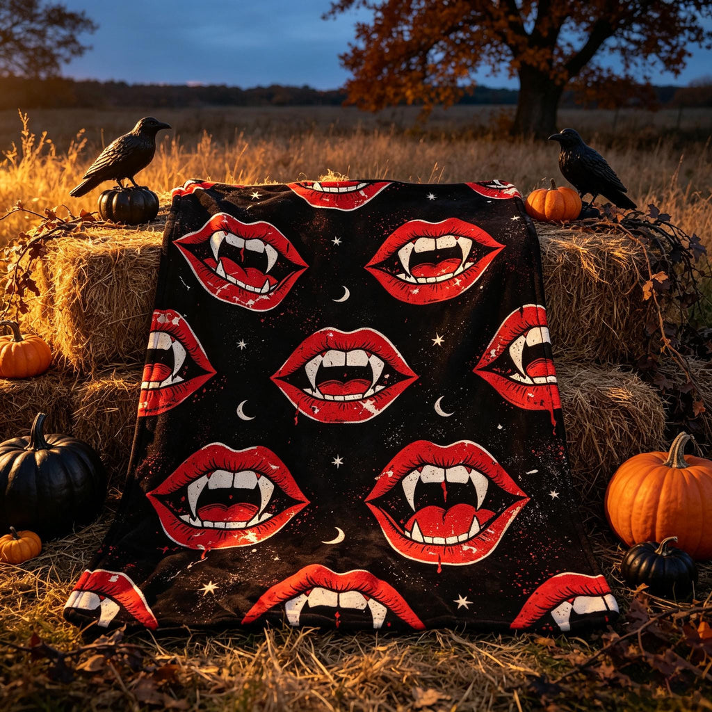 Vampire Lips Blanket, Gothic Red Flannel Throw, Spooky Season Decor, Cozy Fall Blanket, Gift for Dark Aesthetic Fan
