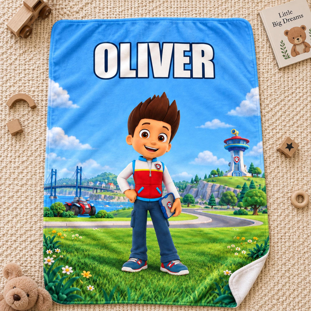 Personalized Rescue Hero Ryder Blanket, Custom Name Flannel Throw for Kids, Birthday Gift