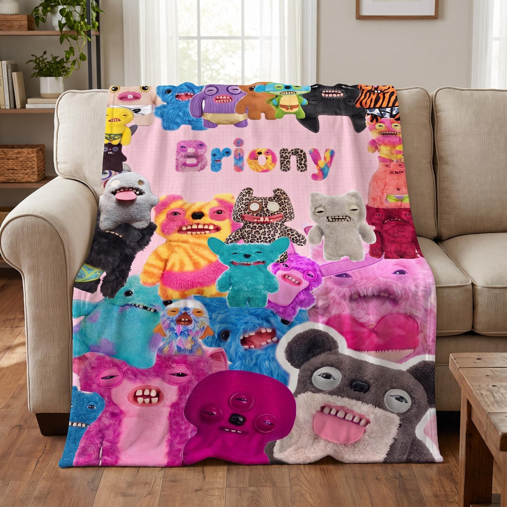 Personalized Funny Monster Fleece Blanket, Custom Name Creepy Cute Sherpa Throw, Quirky Creature Decor, Unique Kids Gift