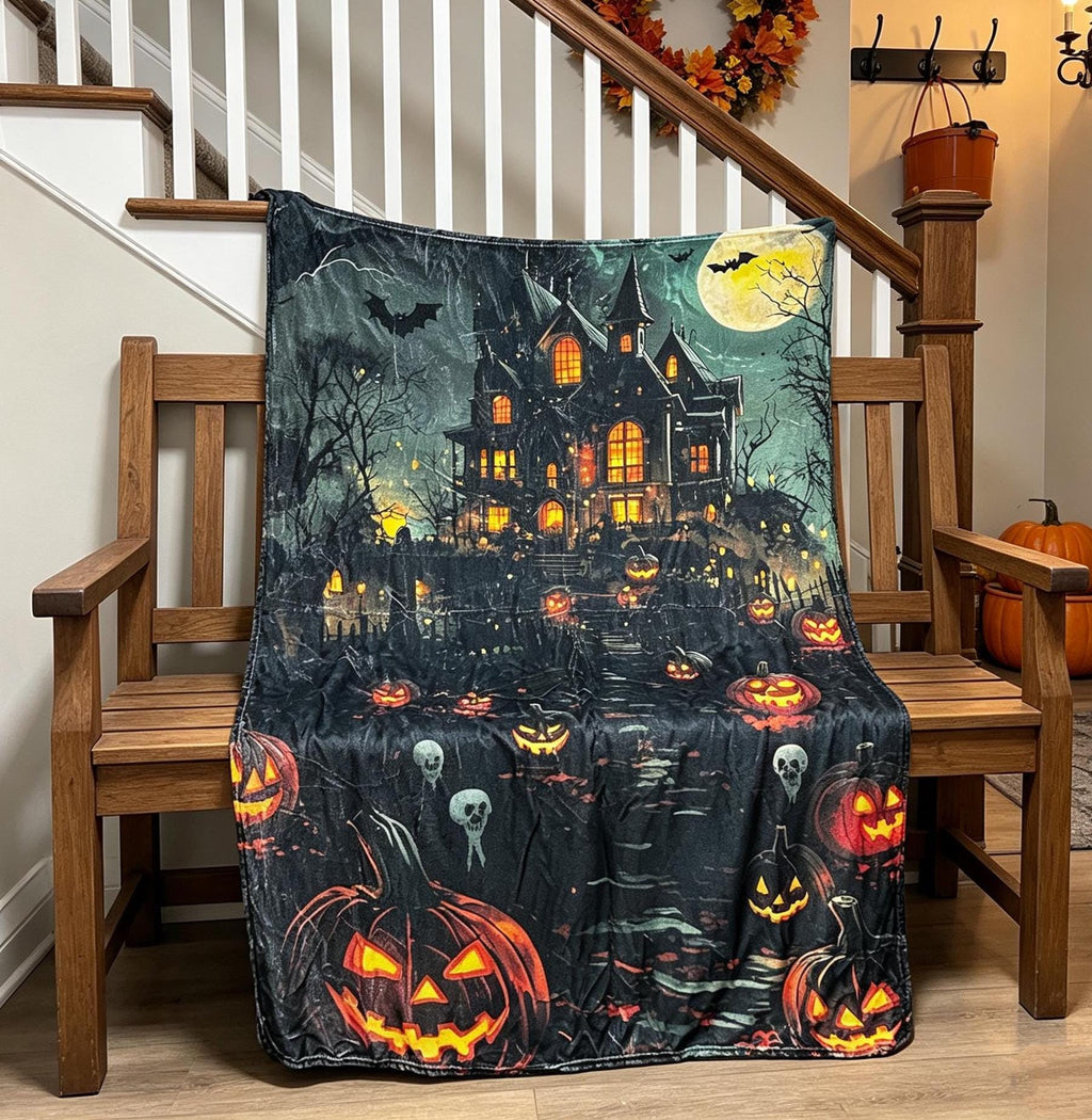 Personalized Vintage Halloween Collection Print, Warm Throw Blanket / Shawl, Office Air Conditioning Throw, Home Deco, Halloween Gift