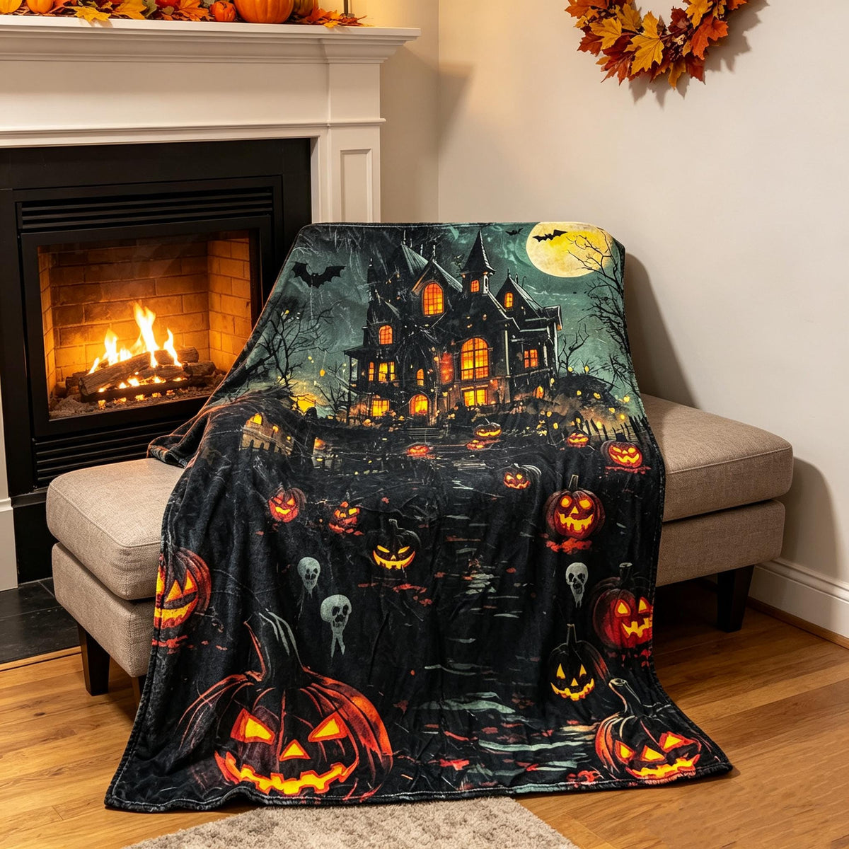 Personalized Vintage Halloween Collection Print, Warm Throw Blanket / Shawl, Office Air Conditioning Throw, Home Deco, Halloween Gift
