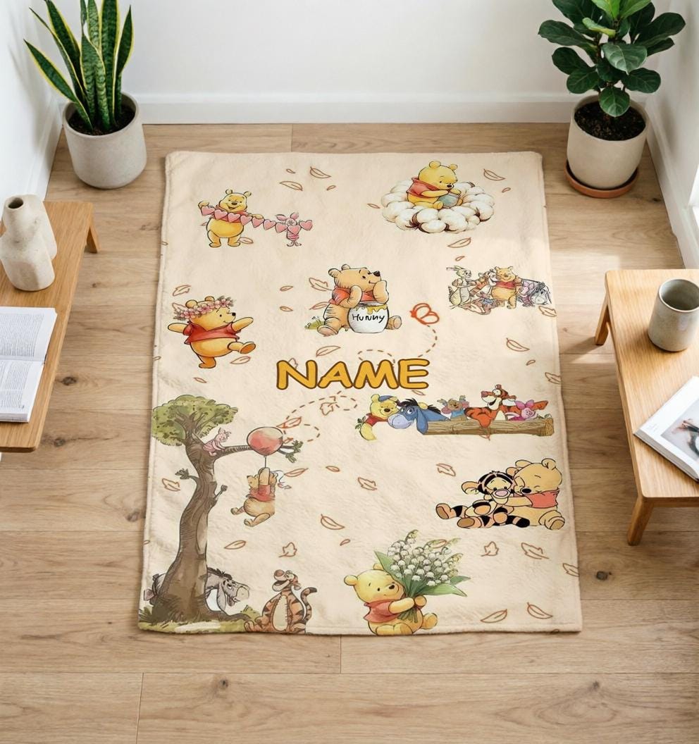 Personalized Winnie The Pooh Blanket Soft Throw Custom Name Kids Birthday Gift