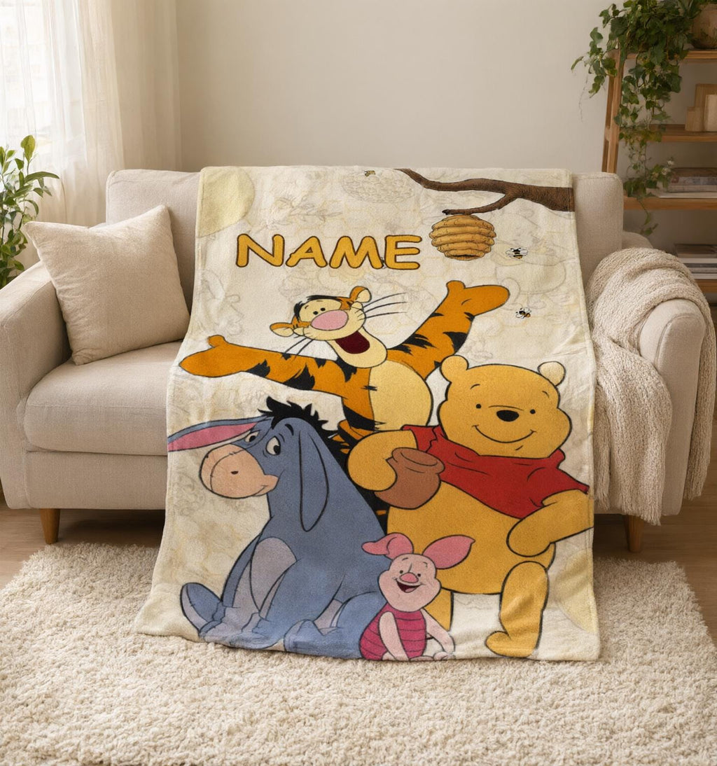 Personalized Winnie The Pooh Blanket Soft Throw Custom Name Kids Birthday Gift