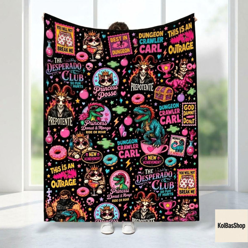 Dungeon Crawler Carl Blanket, LitRPG Fantasy Throw, This Is An Outrage Fleece Throw, Cozy Geeky Reader Couch Blanket, Plush Nerd Gift