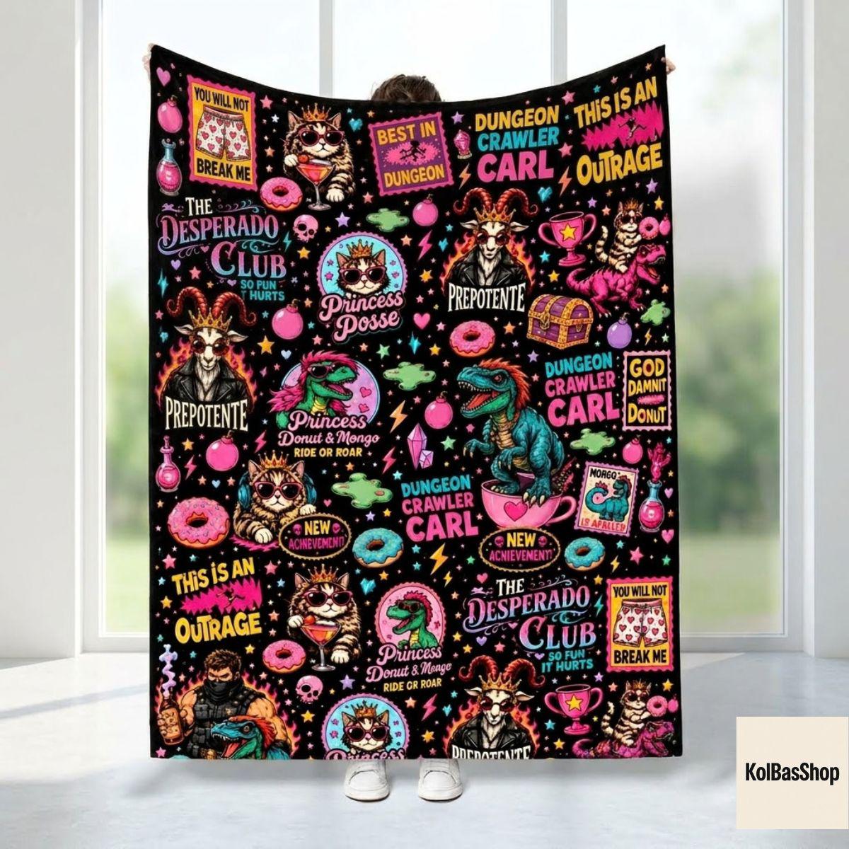 Dungeon Crawler Carl Blanket, LitRPG Fantasy Throw, This Is An Outrage Fleece Throw, Cozy Geeky Reader Couch Blanket, Plush Nerd Gift
