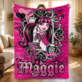 Personalized Spooky Cute Throw, Custom Name Gothic Vampire Blanket, Pink Punk Bedroom Decor, Creepy Kawaii Bedding, Emo Teen Room Gift