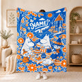 Kids & Adults Personalized Nordic Hippo Inspired Blanket Soft Throw | Custom Name Folk Floral Moomins Art