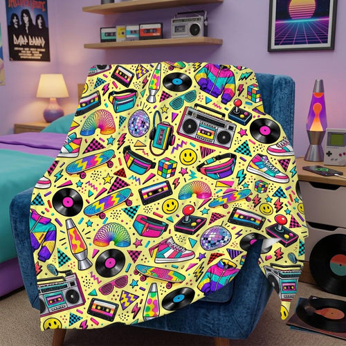90s Aesthetic Blanket, Retro 90s Throw Blanket, Cassette Tape Boombox Fleece Blanket, 90s Nostalgia Decor, Vintage Pop Art Bedding