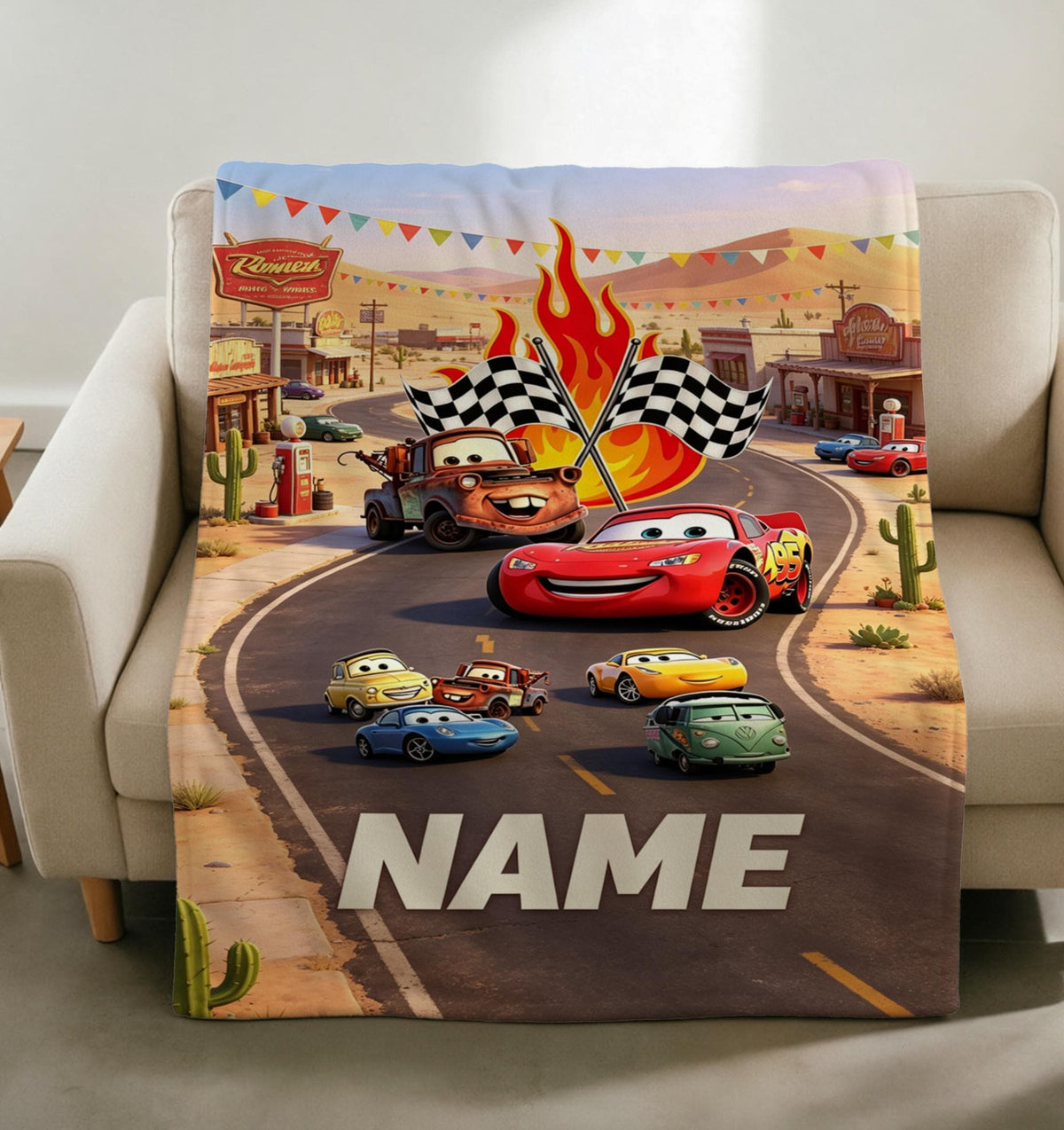Personalized Cars Blanket Soft Throw Custom Name Desert Race Kids Birthday Gift