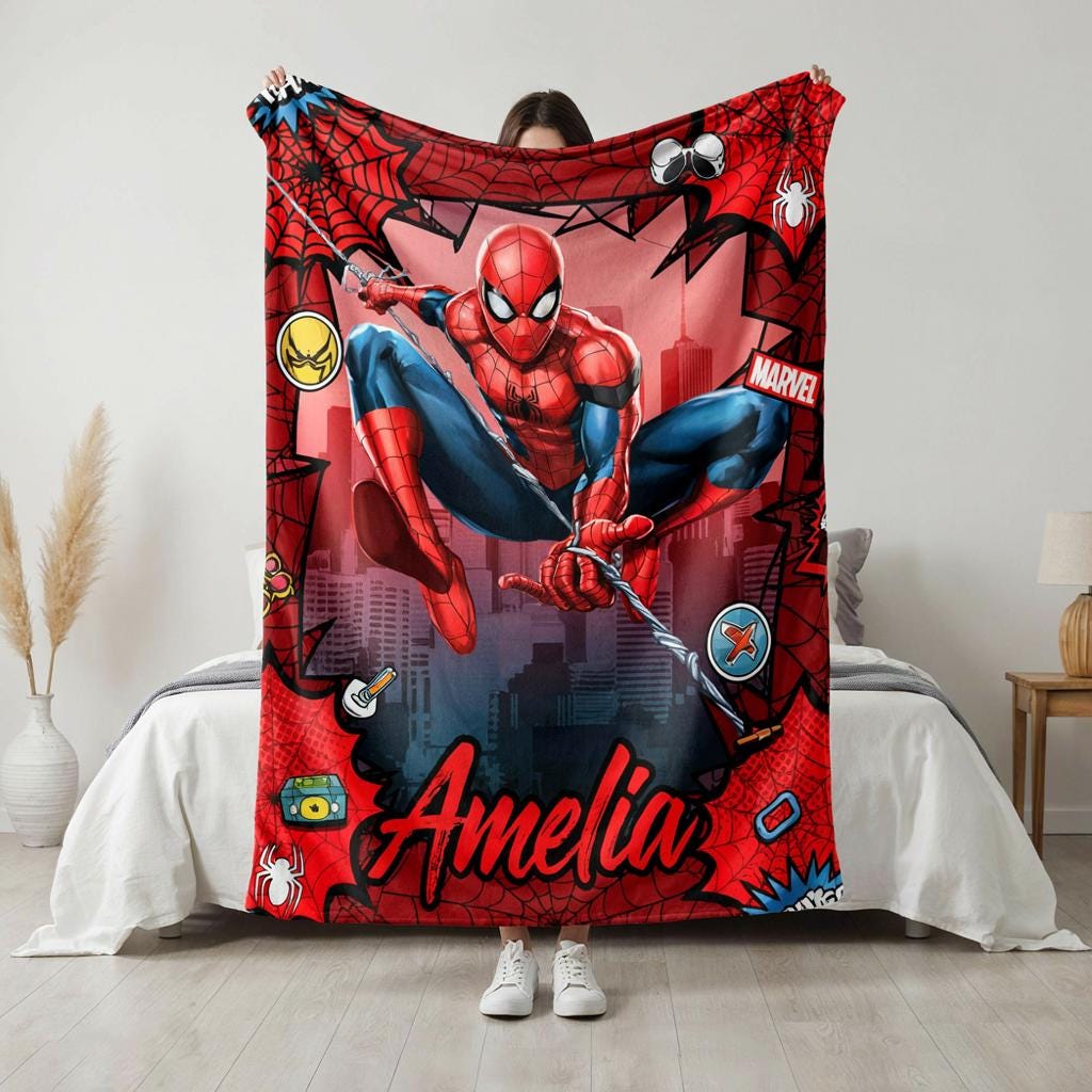 Personalized Superhero Blanket, Custom Name Kids Fleece Blanket, Hero Theme Throw Blanket, Birthday Gift, Cozy Kids Room Decor