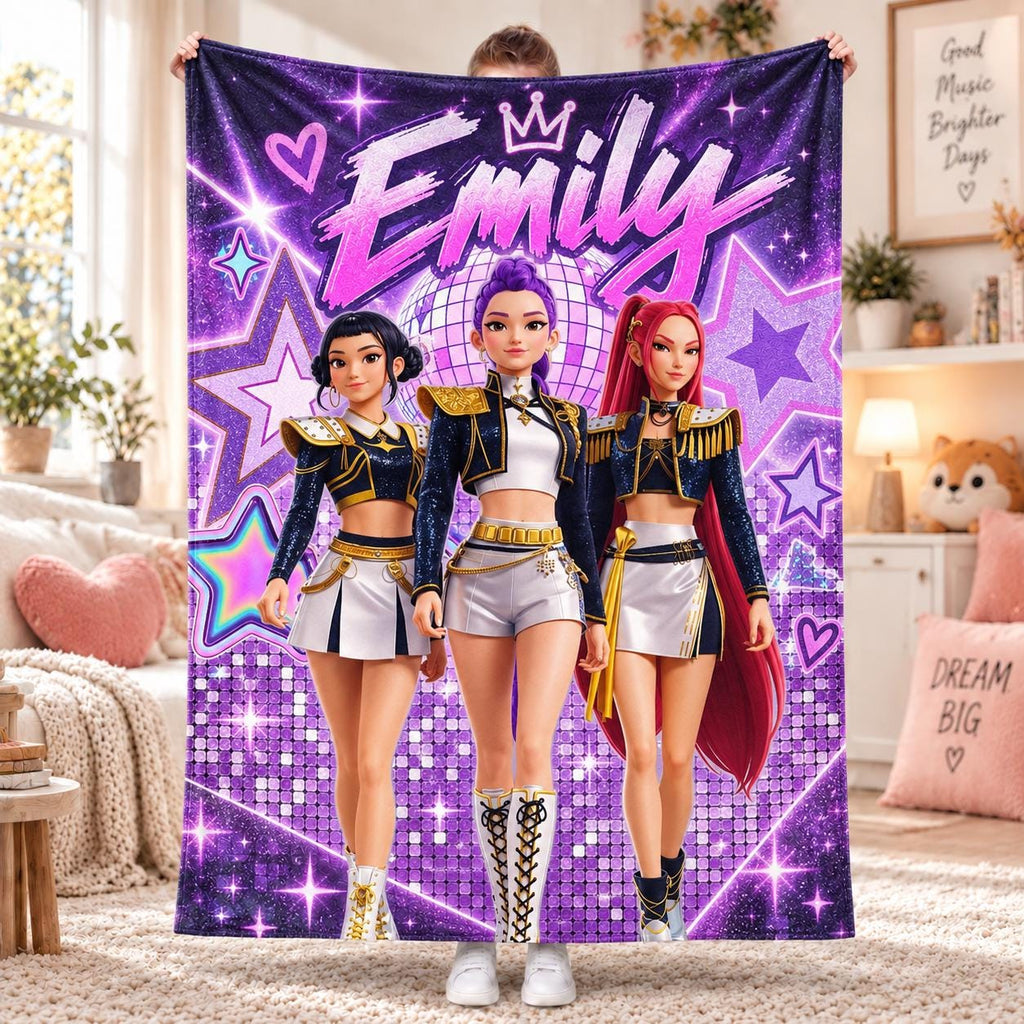 Personalized Kpop Inspired Fleece Blanket, Cute Girl Group Blanket, Custom Name Throw Blanket, Music Lover Gift, Cozy Blanket, Birthday Gift