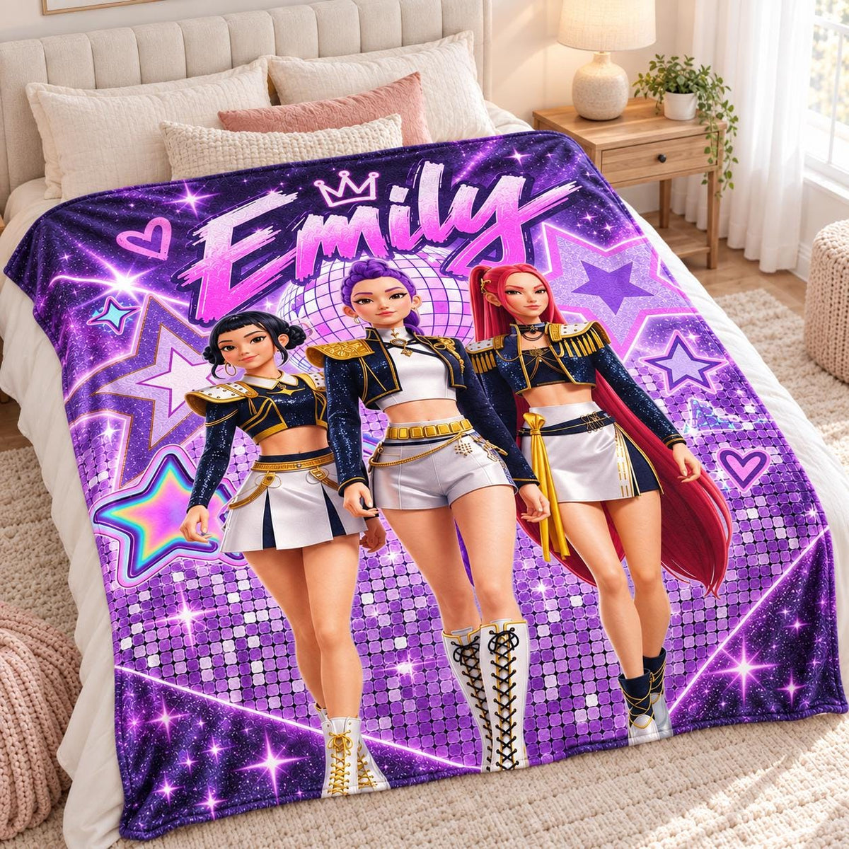 Personalized Kpop Inspired Fleece Blanket, Cute Girl Group Blanket, Custom Name Throw Blanket, Music Lover Gift, Cozy Blanket, Birthday Gift