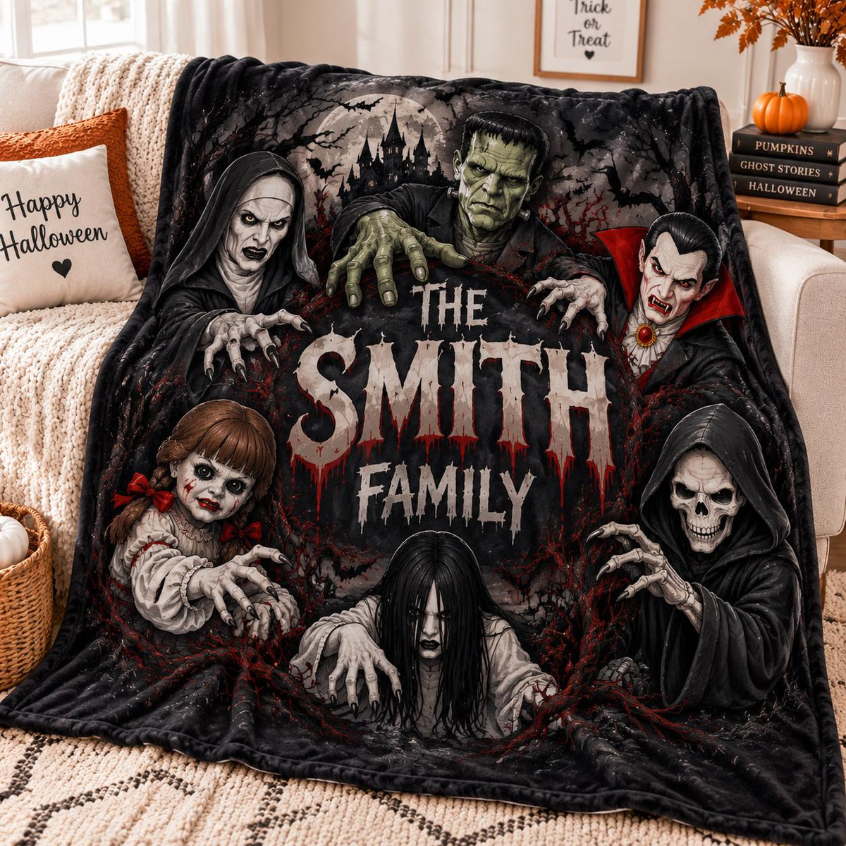 Horror Movie Fleece Blanket, Halloween Horror Villains Blanket, Spooky Halloween Throw Blanket, Scary Movie Lover Gift, Gothic Decor Blanket