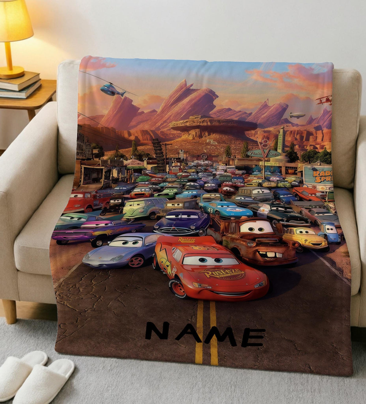 Personalized Cars Blanket Soft Throw, Full Character Scene, Gift For Young Race Enthusiasts