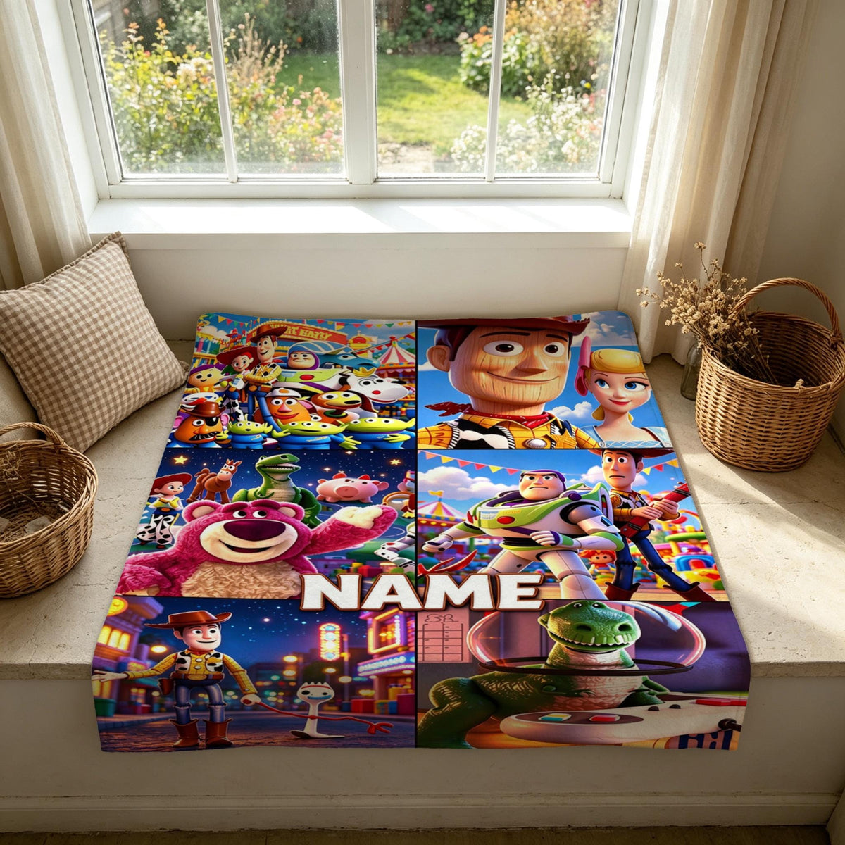 Toy Story Collage Fleece Throw, Soft Plush Blanket for Kids (6-Panel Design)
