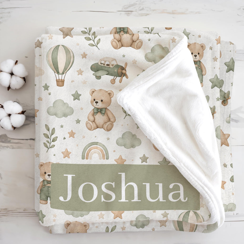 Teddy Bear Pattern Baby Blanket | Personalized Name Velveteen Microfiber Blanket
