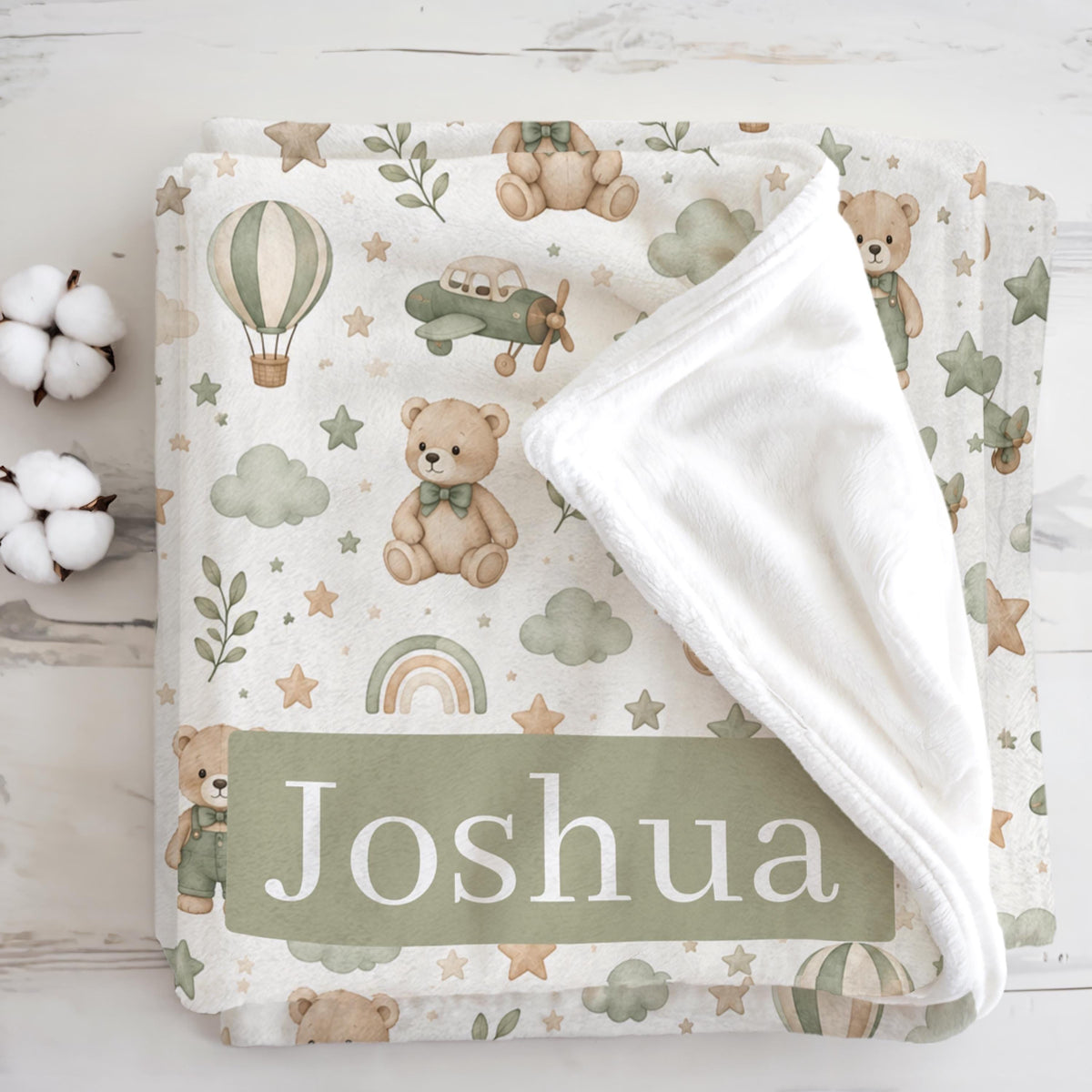 Teddy Bear Pattern Baby Blanket | Personalized Name Velveteen Microfiber Blanket