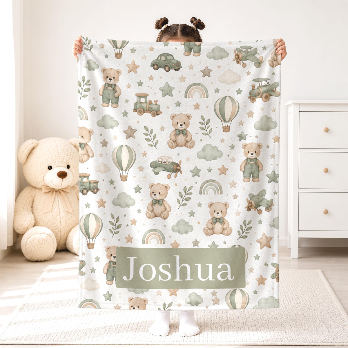 Teddy Bear Pattern Baby Blanket | Personalized Name Velveteen Microfiber Blanket