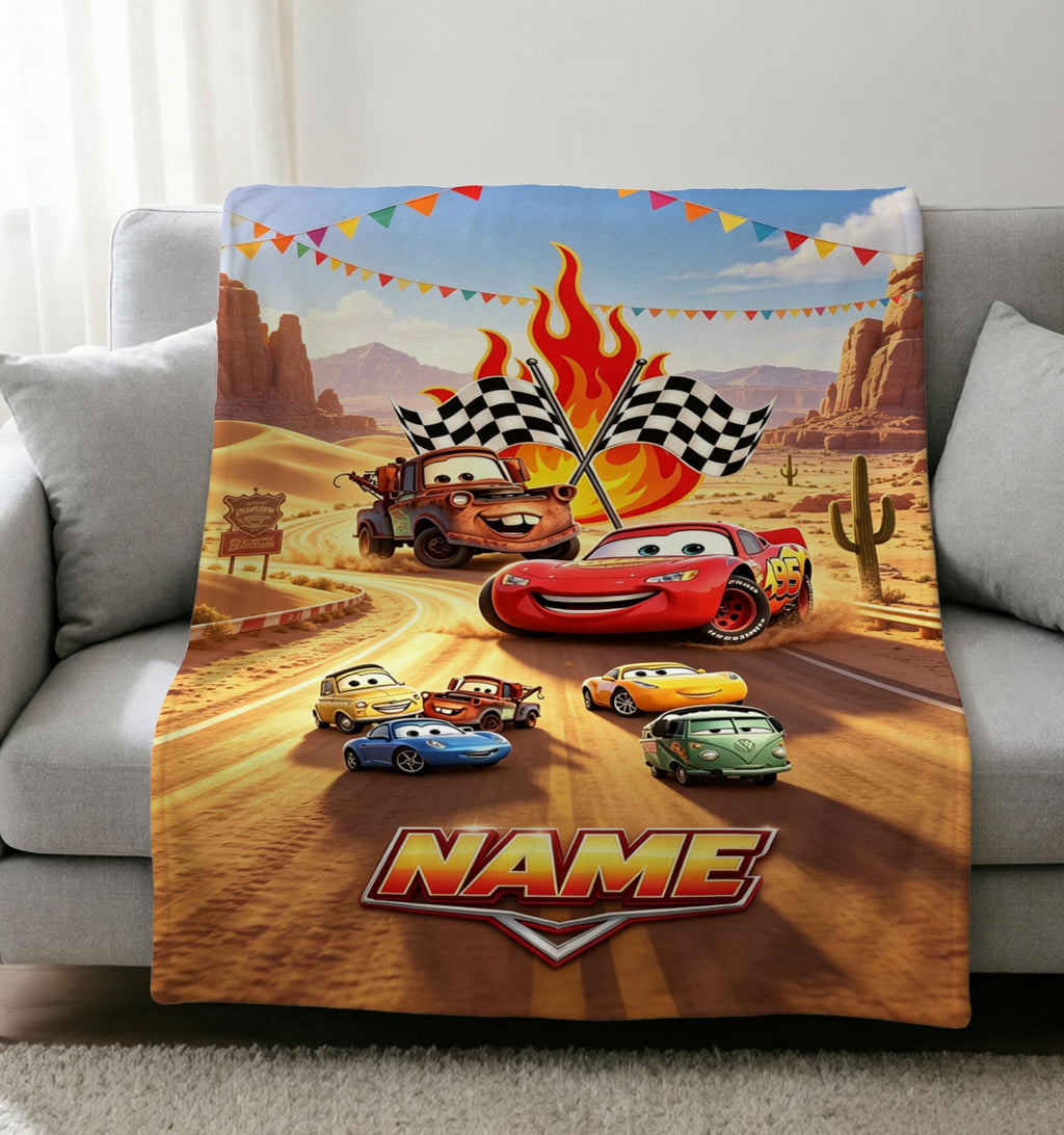 Personalized Cars Blanket Soft Throw Custom Name Desert Canyon Kids Birthday Gift