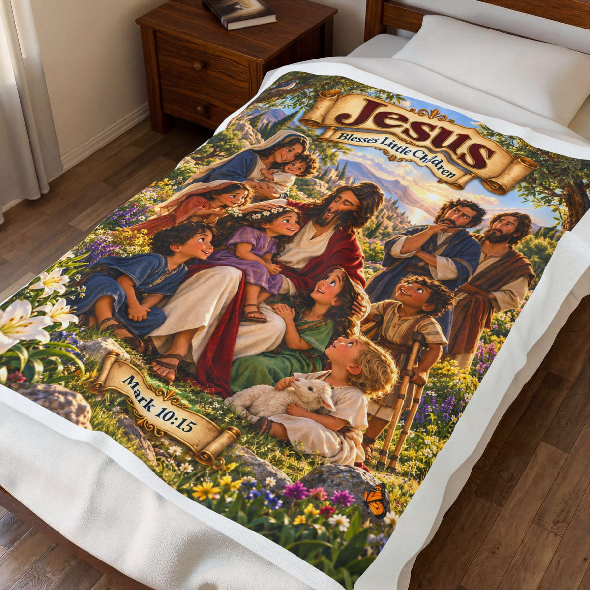 Jesus Blesses Children Blanket | Mark 10:15 Bible Story, Christian Kids Gift