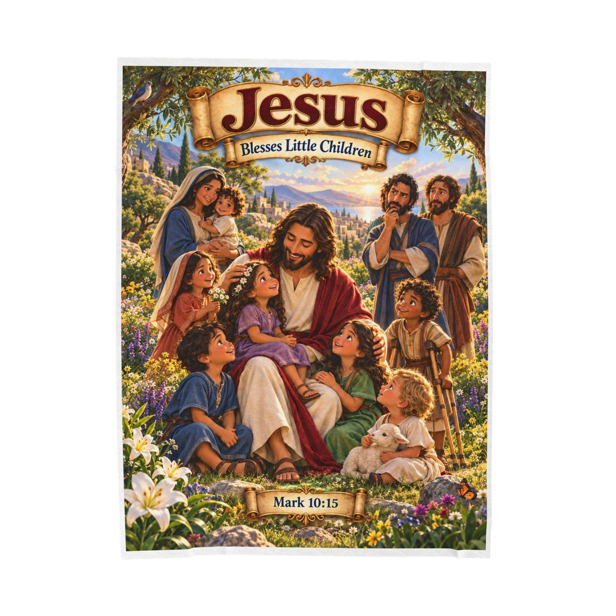 Jesus Blesses Children Blanket | Mark 10:15 Bible Story, Christian Kids Gift