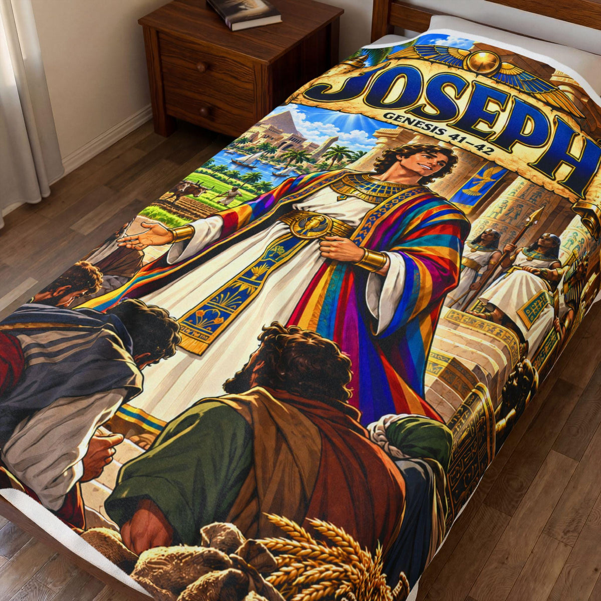 Joseph Bible Story Blanket | Genesis 41-42 Christian Kids Gift | Faith Bedroom Decor