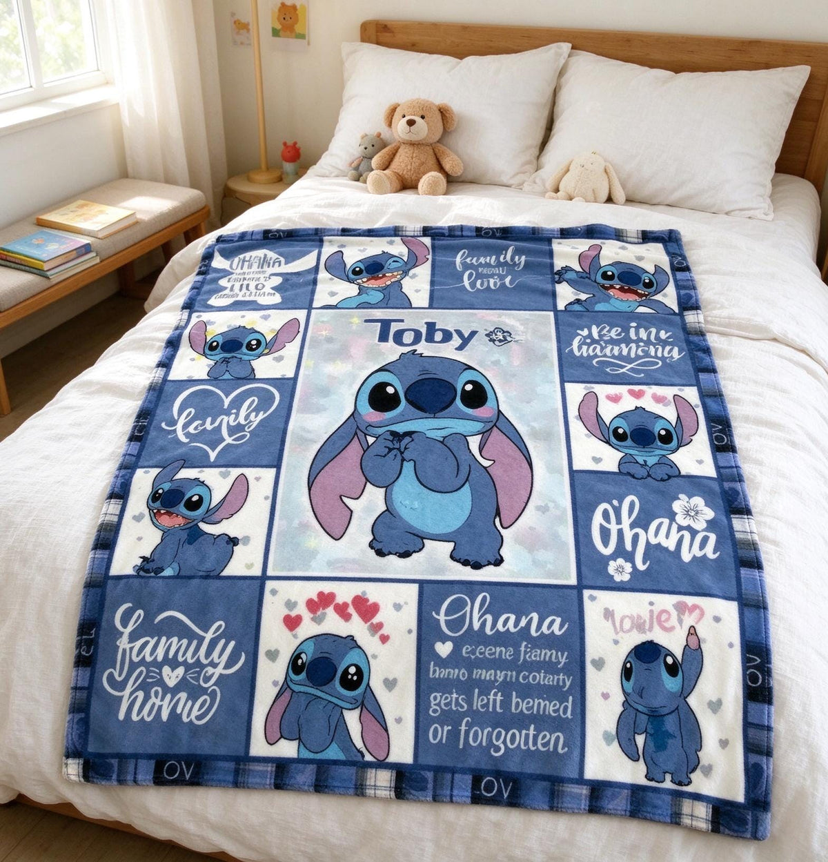 Personalized Stitch Blanket Soft Throw, Quote Patchwork Throw