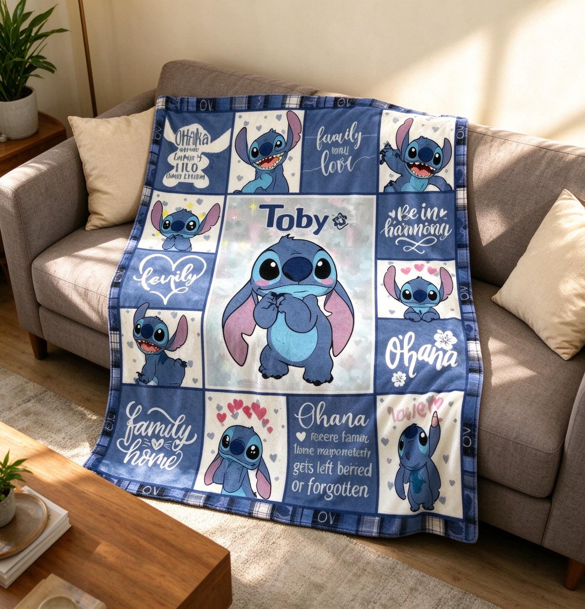 Personalized Stitch Blanket Soft Throw, Quote Patchwork Throw