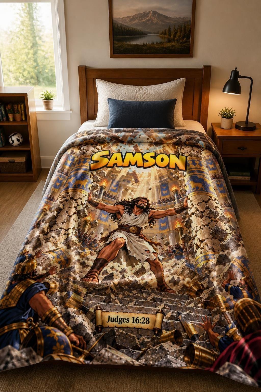 Samson Velveteen Plush Blanket | Biblical Hero, Comic style, faith