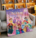 Disney Princess Rainbow Castle Blanket Soft Throw, Custom Name Printed Cover For Little Girls
